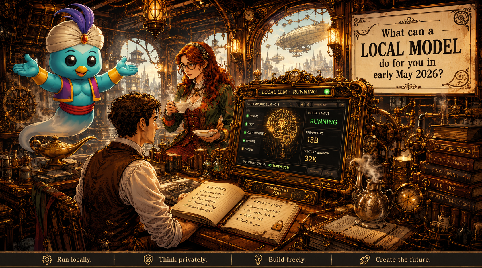 image of imaginary steampunk style office with a local LLM by GPT5.5