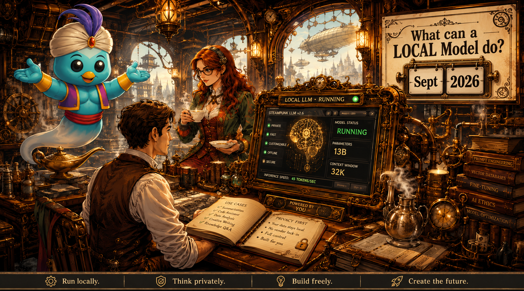 image of imaginary steampunk style office with a local LLM by GPT5.5